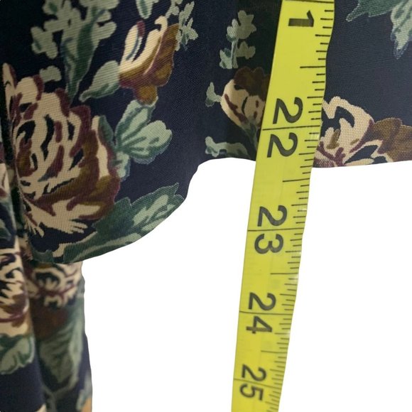 Vintage 90s Navy Blue Floral Long Sleeve Full Length Button Up Dress Medium - Picture 10 of 11